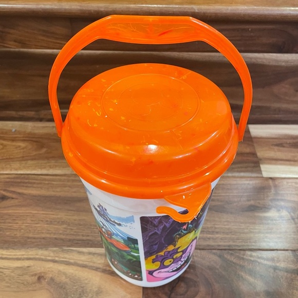 Disney Parks Haunted Railroad Cheshire Cat Mickey Souvenir Popcorn Bucket Orange - Picture 9 of 14